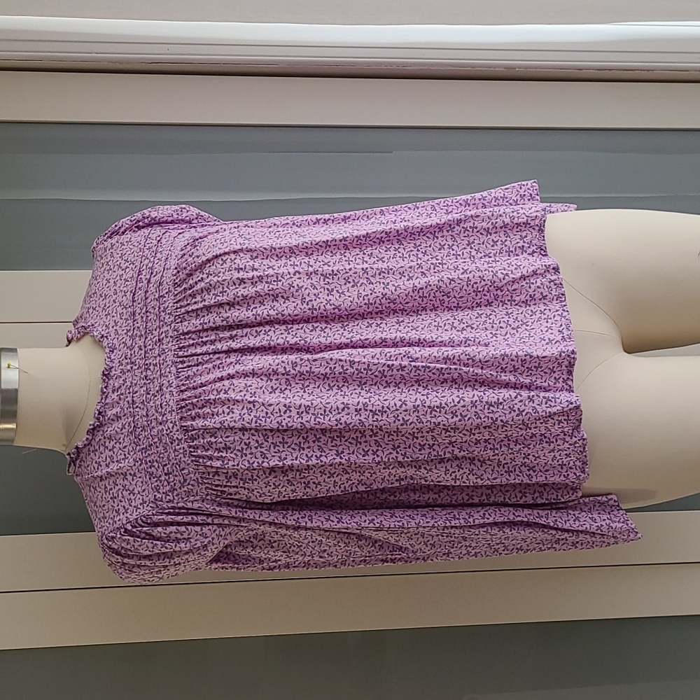 and Lilac Floral Print Ruffle Neck Blouse